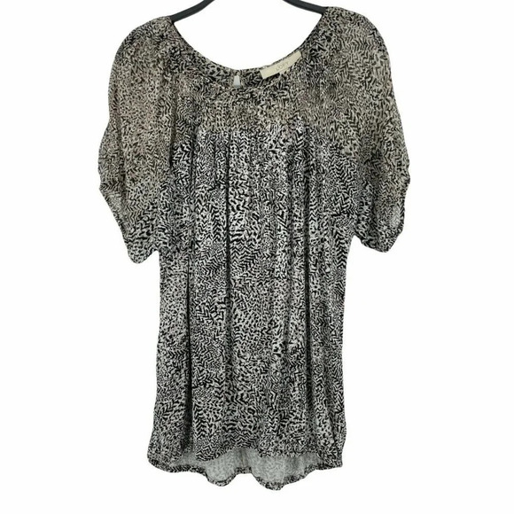 Loft Blouse Women's Sz S Brown Black Leopard Print Short Sleeve Keyhole Pullover - Picture 1 of 6